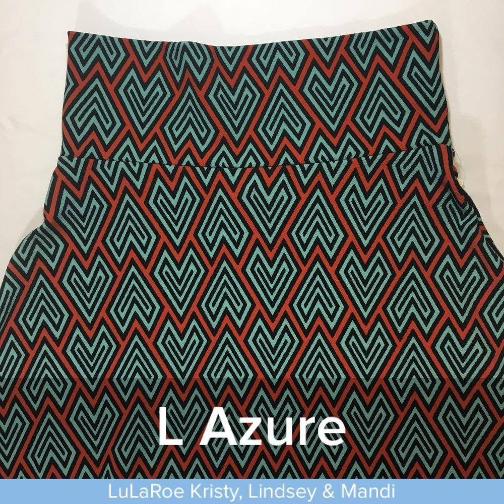 LuLaRoe Women's Azure Textured Material Skirt - Black, Green and Red Geometric